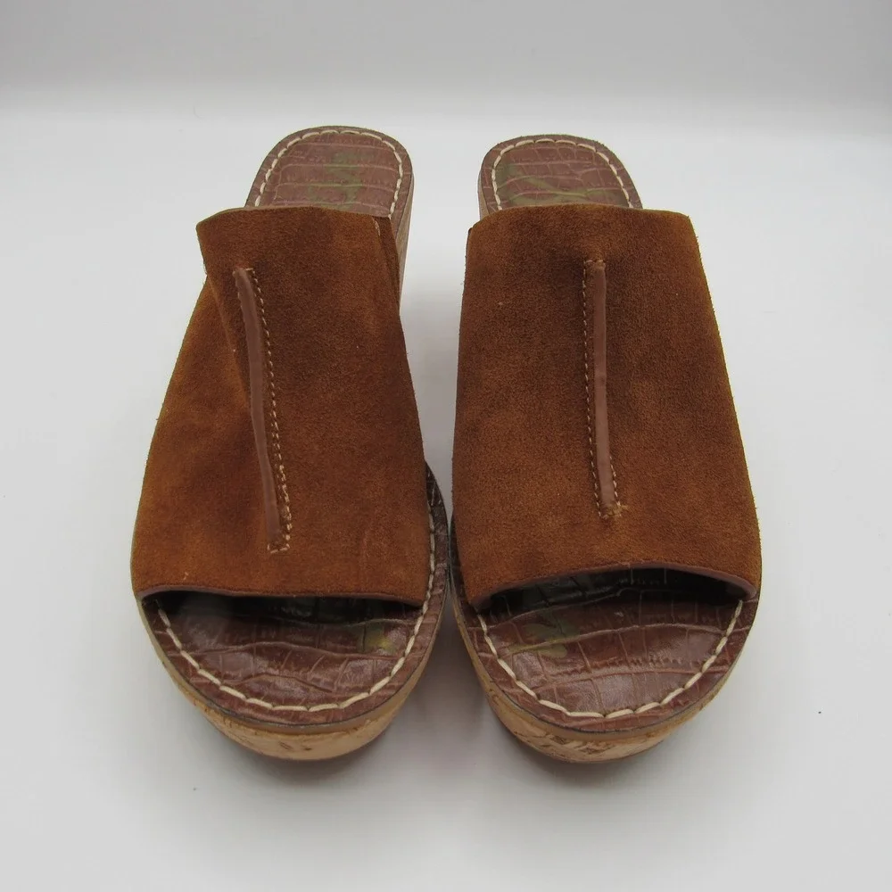 Sam Edelman Ranger Wedge Sandals Women's 6.5M Brown Suede‎ Cork Platform
